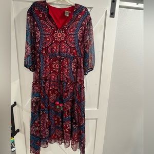 Boho lines sheer dress. Medium.
